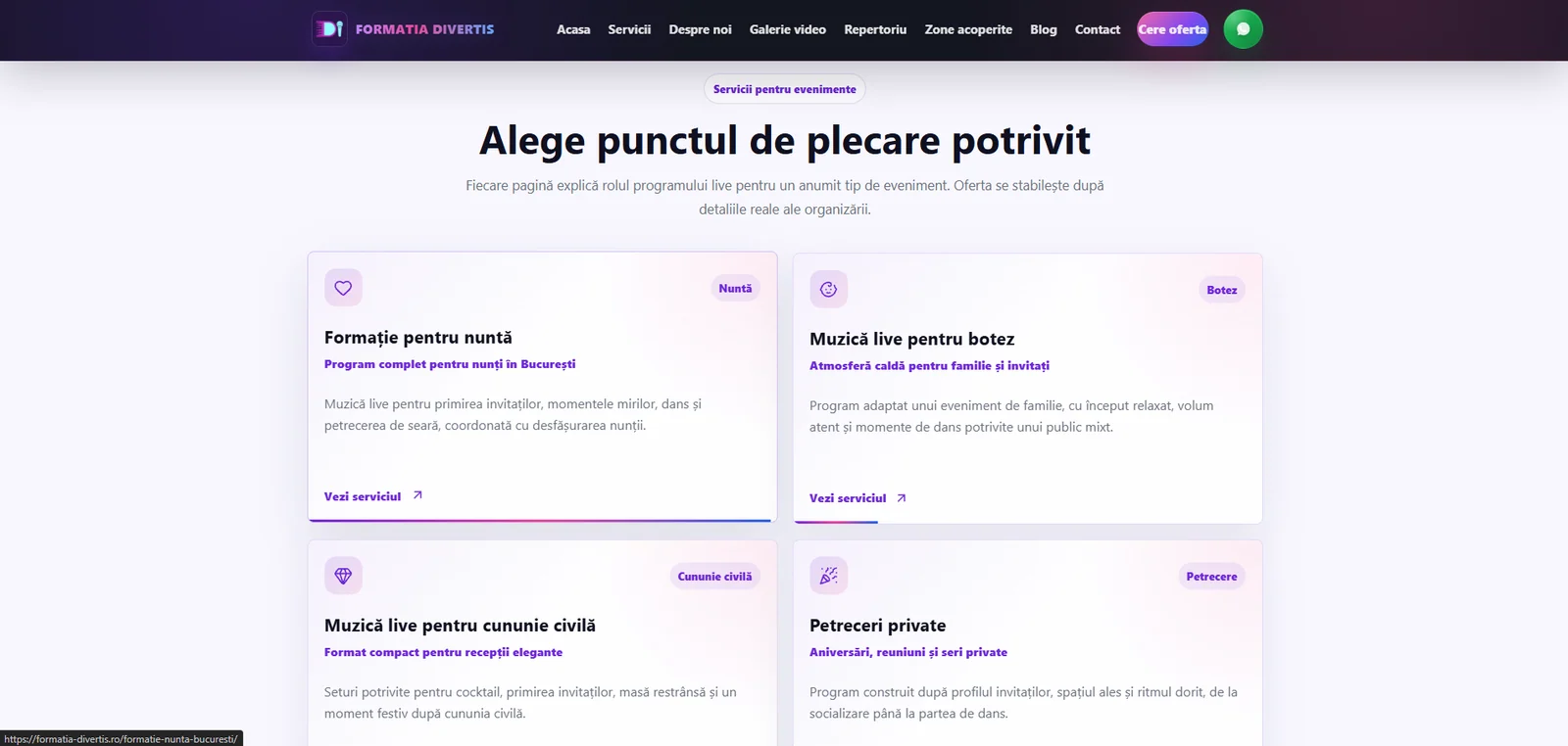 Formația Divertis — prezentarea serviciilor formației