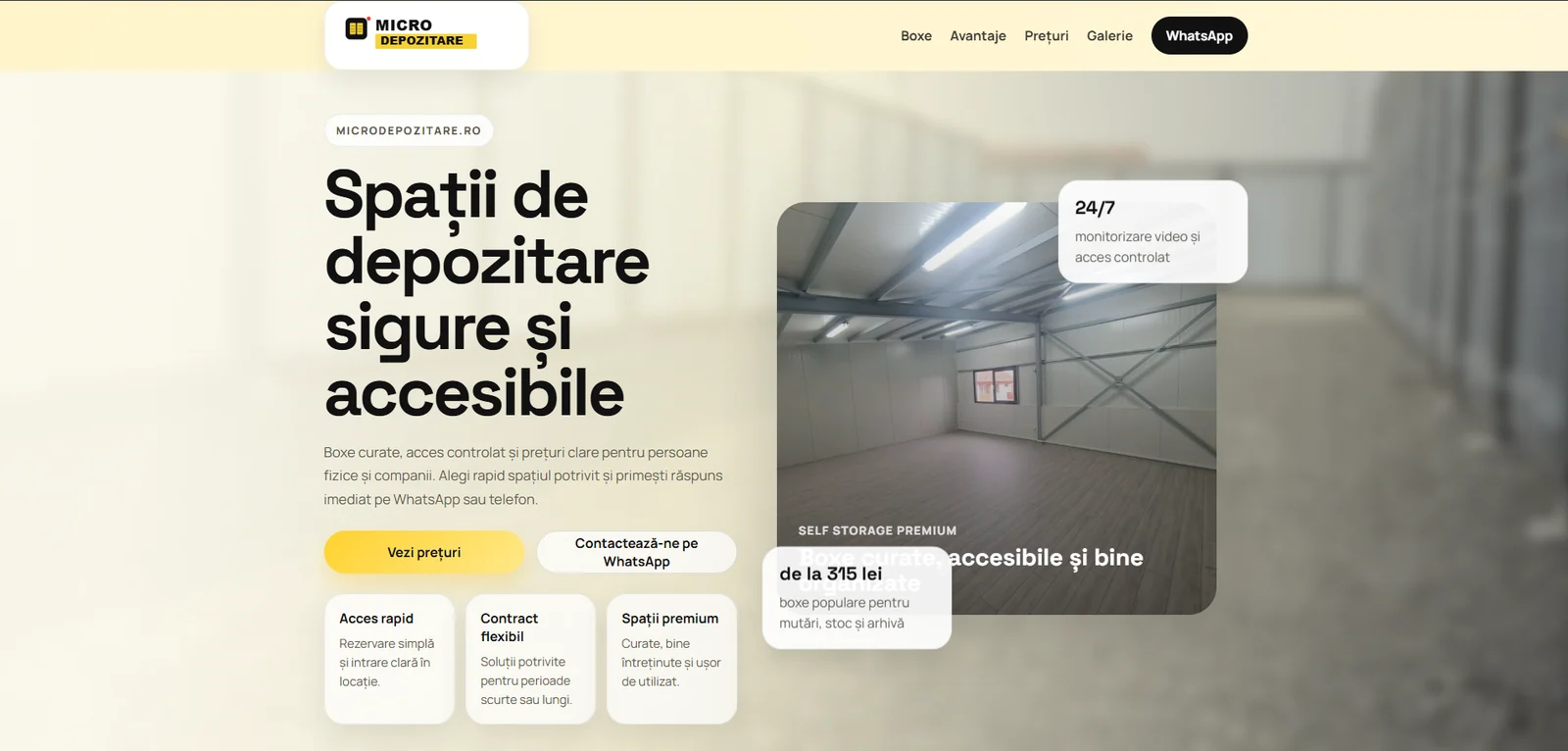 MicroDepozitare — pagina principală și oferta de spații