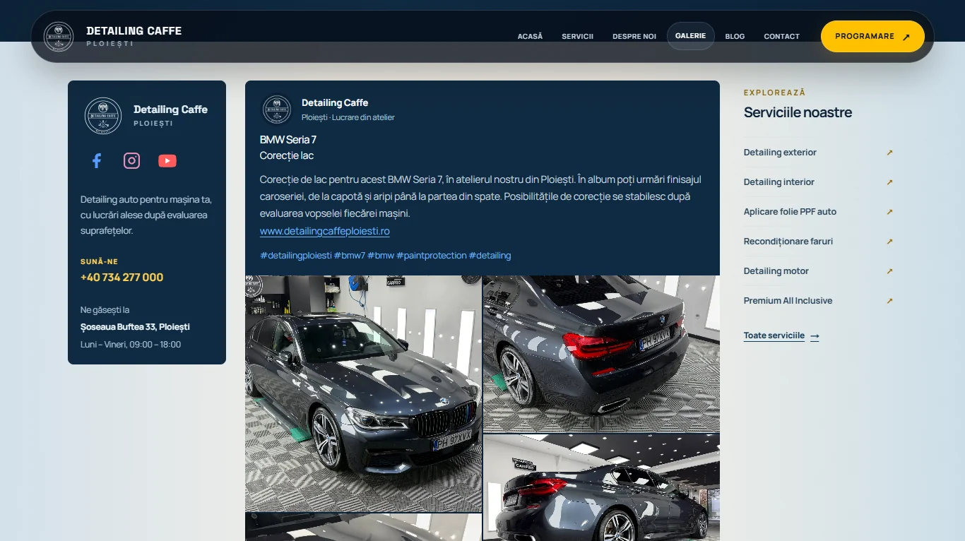 SeoDetailingCaffe — galeria de lucrări auto, cu prezentare de tip postare
